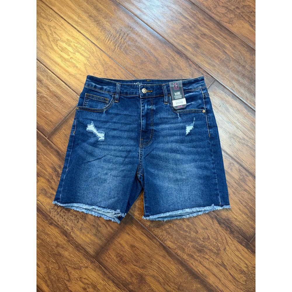No Boundaries Bermuda Shorts Womens 11 Dark Wash New Distressed High Rise Denim